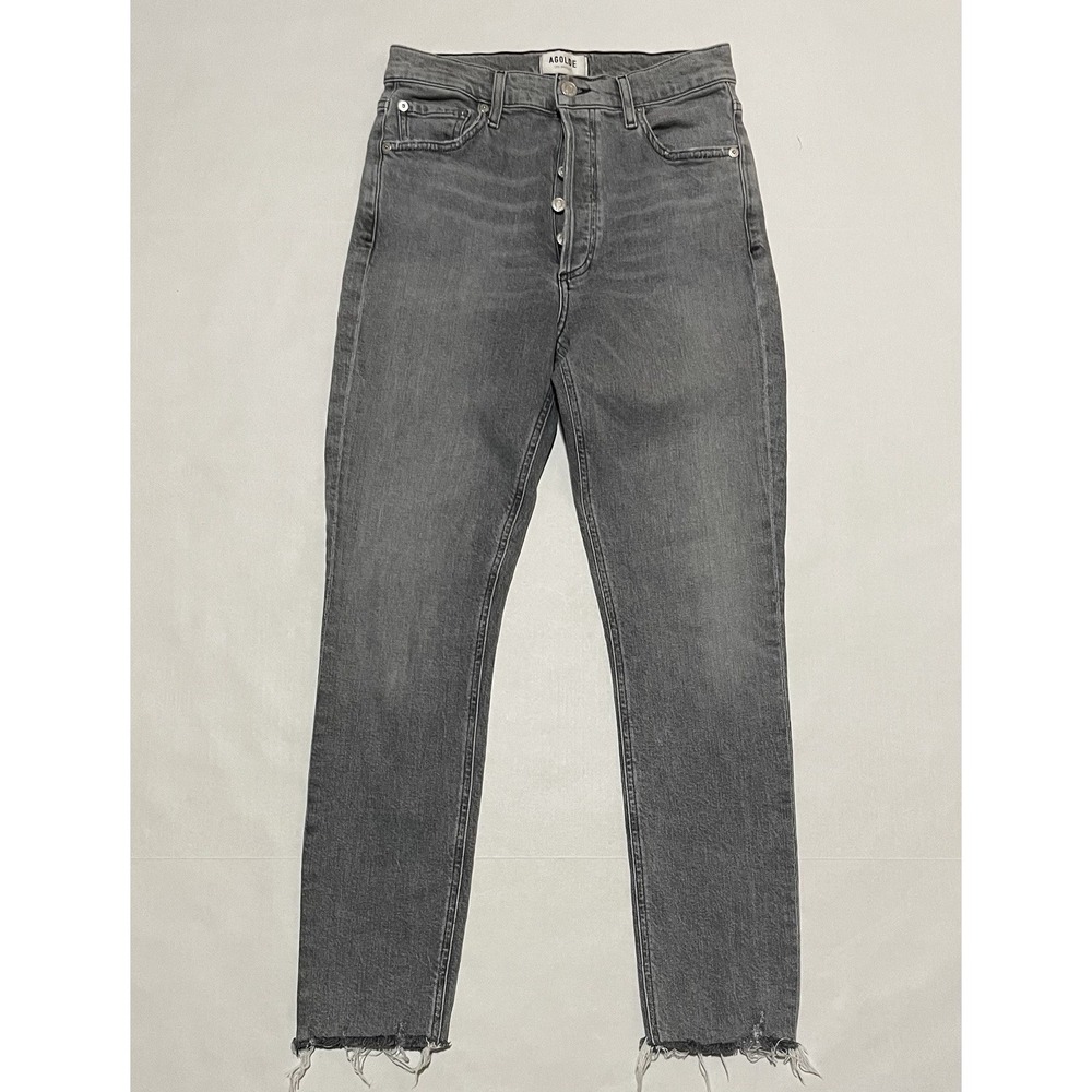 Agolde Size 27 X 27 Womens Button Fly High Rise Skinny Jeans Gray Denim Raw Hem